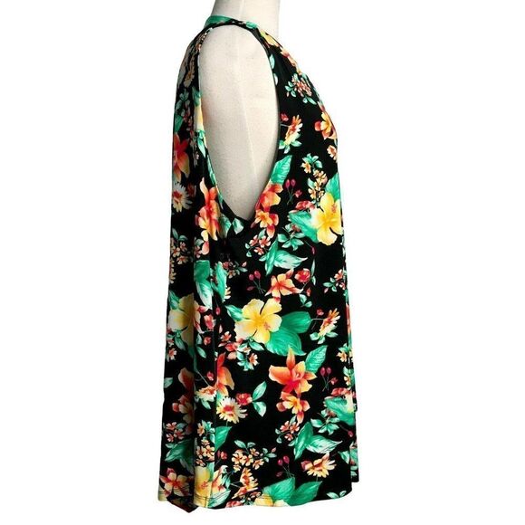 Rafaella Womens Bold Black Floral V-Neck Top 2X Hi-Low Sleeveless Pullover NEW - Picture 5 of 8
